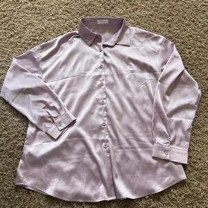 Chigant Lavender Satin Button Down Shirt Womens XL Long Sleeve Purple Blouse NWT
